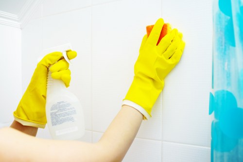 Kitchen surfaces being deep cleaned with attention to detail