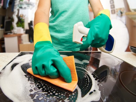 Kitchen domestic cleaning with organized surfaces and fresh results